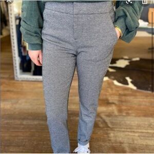 Ecru Herringbone Presidio Cuff Ankle Trouser Pant Black Gray Print